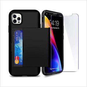 iPhone 12 Pro Max Case with Card Holder and Screen Protector Tempered Glass