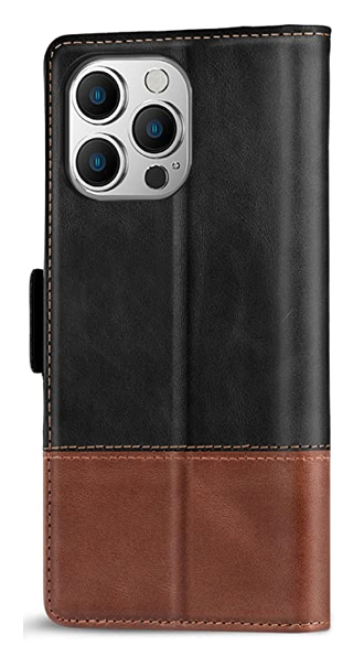 Black and Tan Brown Shockproof Genuine Leather iPhone 12 Pro Max Cover Case