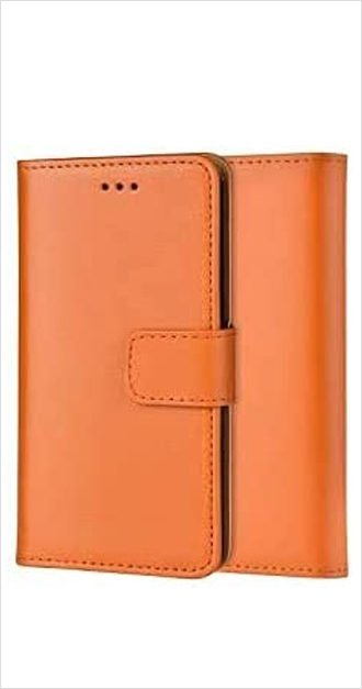 Genuine Leather Bookcase Styled Bright Orange iPhone 12 Pro Max Cover Case