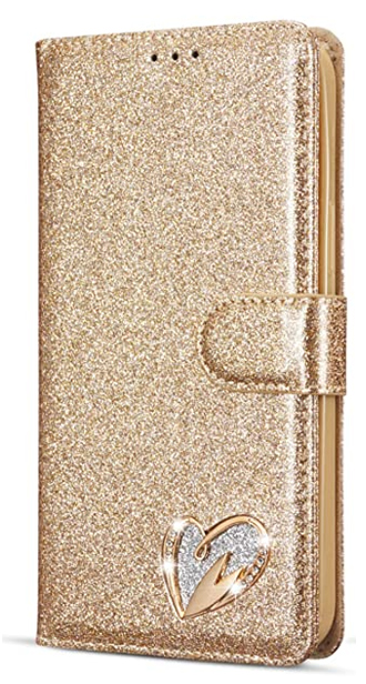 Glittering Gold PU Leather TPU Bumper Card Holder iPhone 12 Pro Max Wallet Case