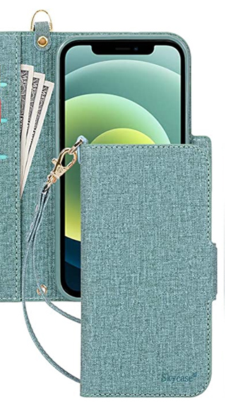 mint Green Handmade Flip Folio Protective iPhone 12 Pro Max Wallet Case
