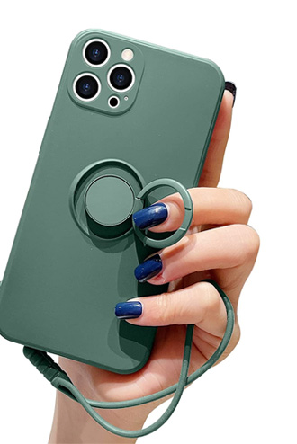 Olive Toned Soft Protective iPhone 12 Pro Max Silicone Case with Ring Holder and Wrist Strap