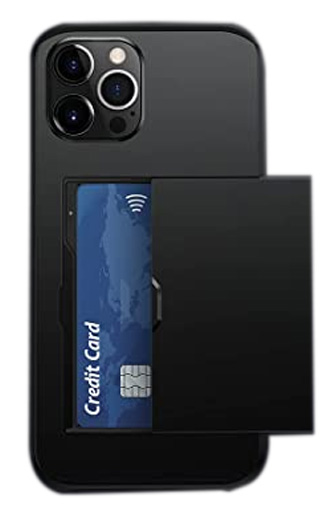 Shock Resistant Sleek Matte Black Silicone iPhone 12 Pro Max Case with Card Holder
