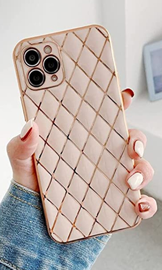 Shockproof Quilted Designer Back Gold Edged iPhone 12 Pro Max Silicone Case