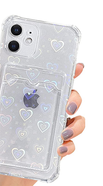 Shockproof TPU Glitter Bling Heart Holographic Laser iPhone 12 Pro Max Case with Card Holder